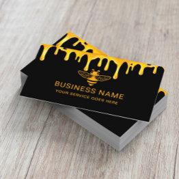 Small Beekeeper Bee Logo Honey Apiary Gold Drips Farm Business Invitations Front View