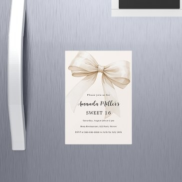beige bow elegant sweet 16 luxury magnetic invitation
