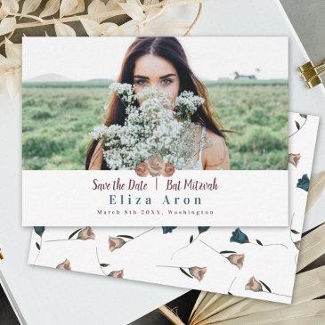 beige light mauve roses bat mitzvah save the date advice card