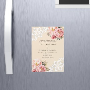 beige pink rose gold florals lace premium wedding magnetic invitation