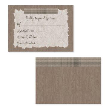 beige plaid, wood bar mitzvah rsvp invitations