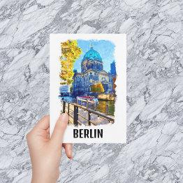 Small Berlin Berliner Dom Watercolor Illustration Postinvitations Front View