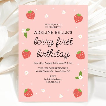 berry 1st birthday strawberry first birthday party invitation