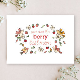 Small Berry Best Mom Strawberry Mother's Day Holiday Invitations Front View