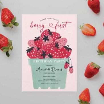 berry first birthday party invitation strawberry