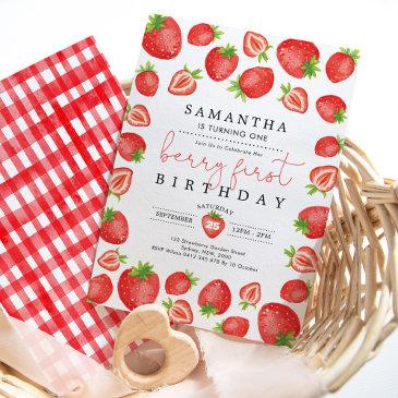 berry first birthday strawberry 1st birthday party invitation