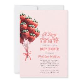 Small Berry Sweet Baby Strawberry Balloons Baby Shower Invitation Front View