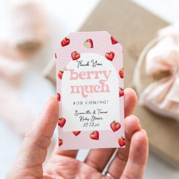 berry sweet strawberry heart girl baby shower  gift tags