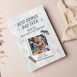 Small Best Bonus Dad Fathers Day Stepdad Custom Photo Holiday Invitations Front View