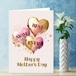 Small Best Mom Ever Hearts Mother’s Day Holiday Invitations Front View
