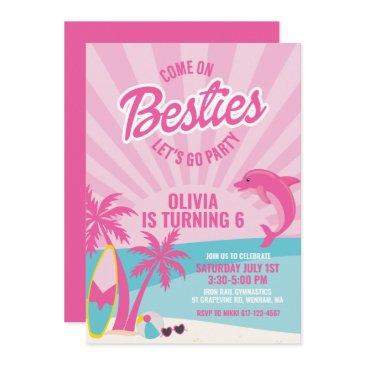 besties pink malibu beach birthday invitation