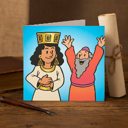 Small Biblical Queen And Prophet Faith-based Characters Invitation Front View