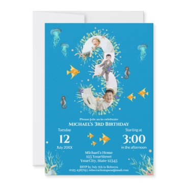 big 3rd photo collage birthday under the sea invitation