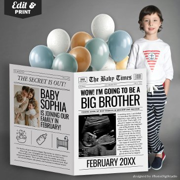 big brother pregnancy announcement newspaper prop invitations