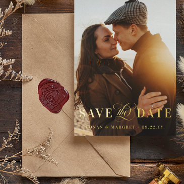 big photo gold foil save the date foil invitation