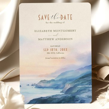 big sur california sunset watercolor save the date invitation