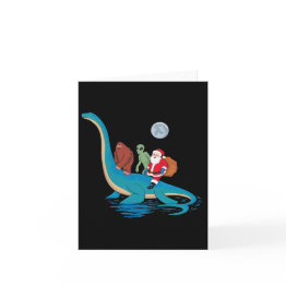 Small Bigfoot Alien Santa Claus Riding Dinosaur Christma Invitations Front View