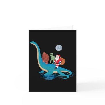 bigfoot alien santa claus riding dinosaur christma invitations