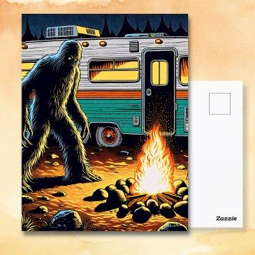 bigfoot at campfire and retro rv postinvitations