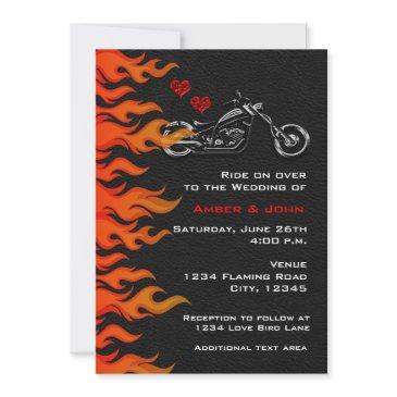 biker motorcycle black leather flames invitation