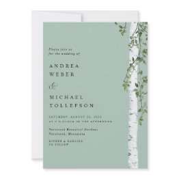 Small Birch Tree Aspen Greenery Sage Wedding Invitation Front View