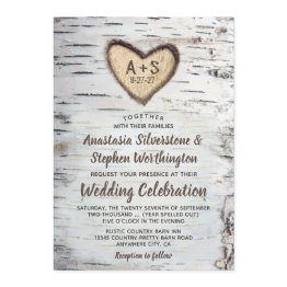 Small Birch Tree Bark Rustic Country Wedding Invitations Front View