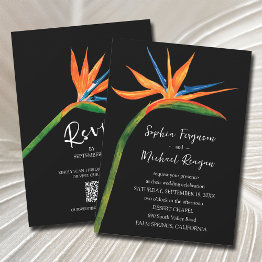 Small Bird Of Paradise Qr Code All In One Wedding Invitation Front View