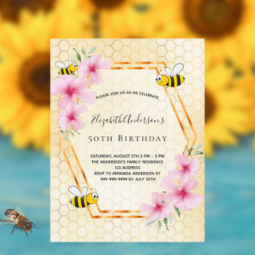 birthday bee pink floral honeycomb invitation postinvitations