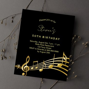 birthday black gold music notes budget invitation flyer