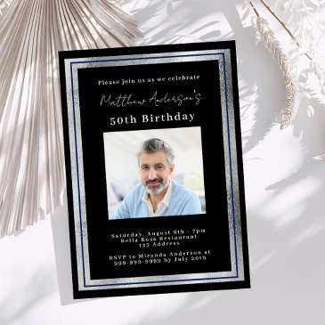 birthday black silver photo luxury invitation