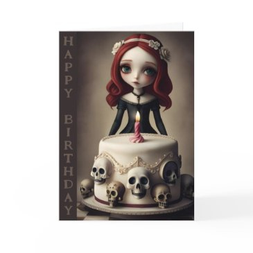 birthday invitations cute goth rock emo girl, cake, skull