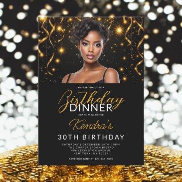 birthday dinner gold and black photo instagram invitation