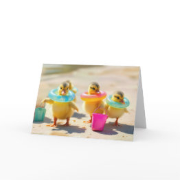 Small Birthday Duckling With Beach Toys Invitations Front View