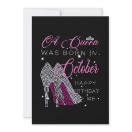 Small Birthday Gifts | A Queen Was Born In October Holiday Invitations Front View