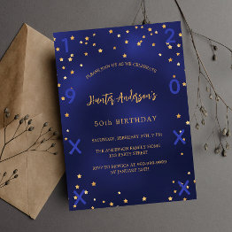 Small Birthday Navy Blue Gold Stars Birth Year Invitation Postinvitations Front View