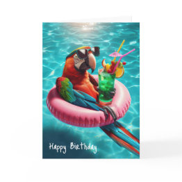 Small Birthday Parrot With Drink Invitations Front View