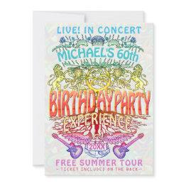 Small Birthday Party Band Concert Ticket Neon Retro 70s Invitation Front View