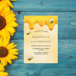 Small Birthday Party Bumble Bees Honey Honeycomb Invitation Front View