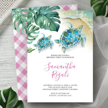 birthday party invitation girl sea turtle