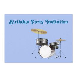Small Birthday Party Invitation With Drum Kit Drummer Front View