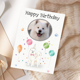 Small Birthday Party Samoyed Dog Animal Invitations Front View