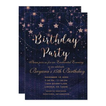 birthday party starry night whimsical purple gold invitation