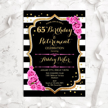 birthday & retirement party - black pink gold invitation