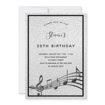 birthday silver black music notes metallic invitation