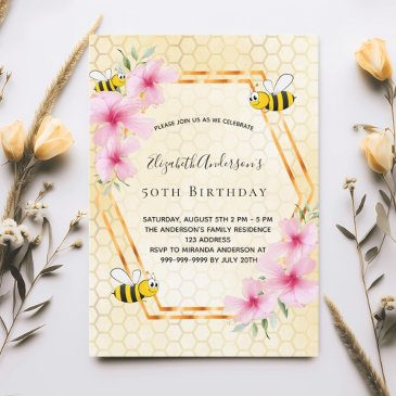 birthday tea party honeycomb bumble bees invitation