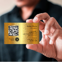 Small Bit Me Qr Code We Accept Bitcoins Custom Gold Business Invitations Front View