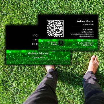 bit me qr code we accept bitcoins green glitter business invitations