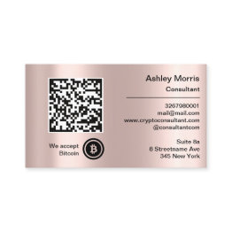Small Bit Me Qr Code We Accept Bitcoins Logo Rose Business Invitations Front View