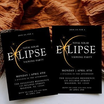 black 2024 total solar eclipse viewing party invitation
