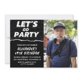 Small Black 69th Birthday Invitations Men Photo Front View
